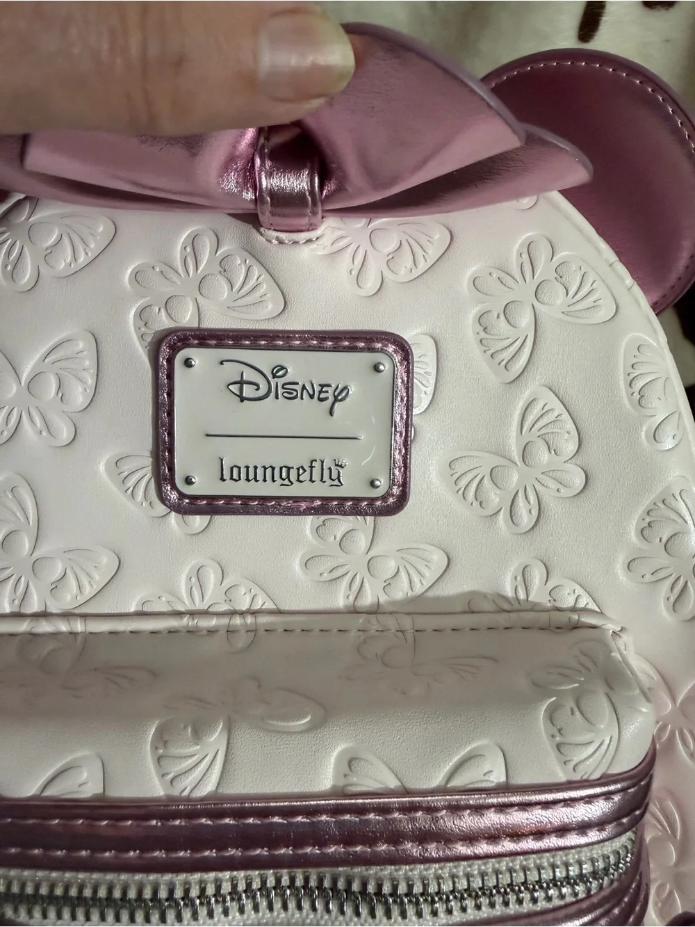 Loungefly White and Metallic Pink Butterfly Mini Backpack